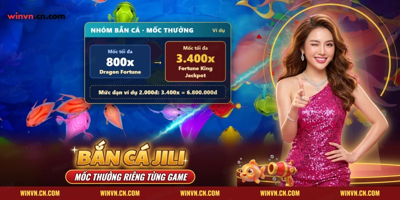 Bắn cá JILI Winvn với bảng mốc tối đa của Dragon Fortune và Fortune King Jackpot