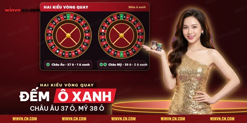 Hai vòng quay Roulette châu Âu 37 ô và châu Mỹ 38 ô, khác nhau ở số ô xanh
