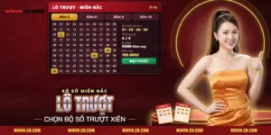 Lô trượt Winvn với bảng chọn số, bộ trượt xiên đã chọn và ô tiền cược cho kỳ quay