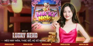 Nổ hũ Lucky Neko Winvn với chú mèo Maneki Neko trên màn mở đầu của slot