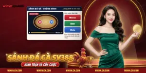 Sảnh đá gà SV388 Winvn với sân trận đang phát, ký hiệu M và W cùng các cửa Meron, BDD, Wala