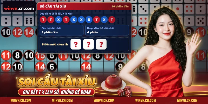 Soi cầu tài xỉu Winvn với dãy T X đã ra cạnh các viên xúc xắc của phiên mới chưa lắc