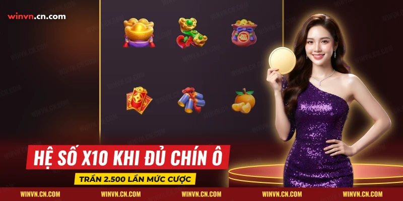 Các biểu tượng trả thưởng của nổ hũ Fortune Tiger gồm thỏi vàng, túi phúc, bao lì xì, pháo và quýt